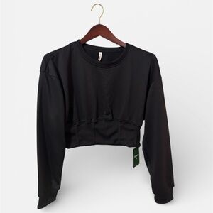 Halara Black Cropped Sweatshirt • Crewneck Long Sleeve • Size Large NWT